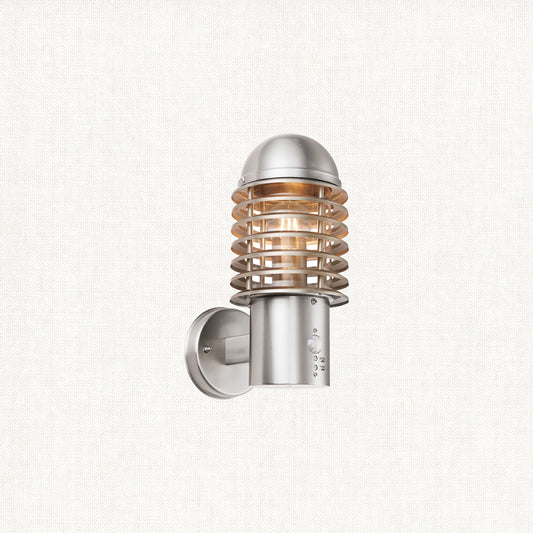 Clara PIR and Photocell Wall Light in Brushed Stainless Steel and Clear Polycarbonate