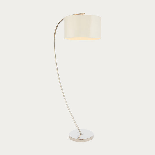Seraphina Floor Lamp in Bright Nickel and Vintage White Fabric