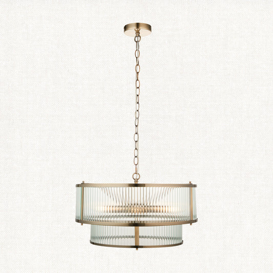 Antique brass plate & clear ribbed glass