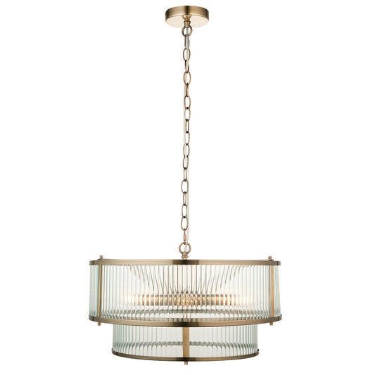 Antique brass plate & clear ribbed glass