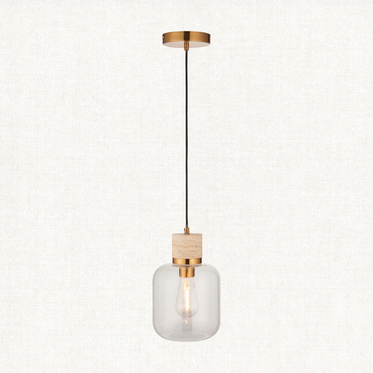 Natural Travertine, Vintage Brass & Clear Glass