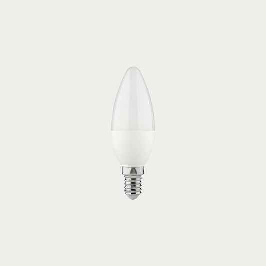 Cool white LED candle light bulb on a white background