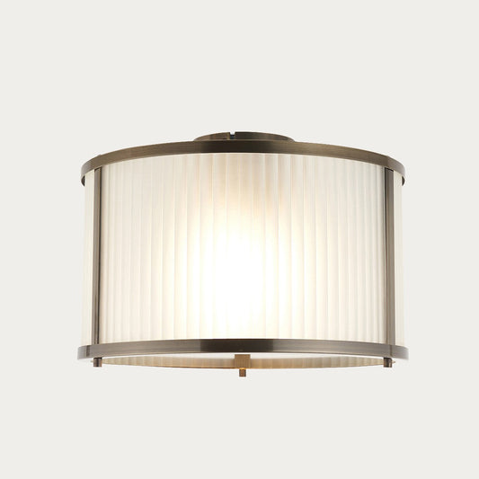 Radley Modern Flush Ceiling Light Fixture in Antique Brass with Frosted Ribbed Glass