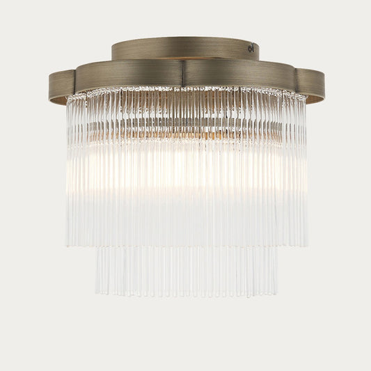 Lucienne Glass Flush Ceiling Light in Antique Brass