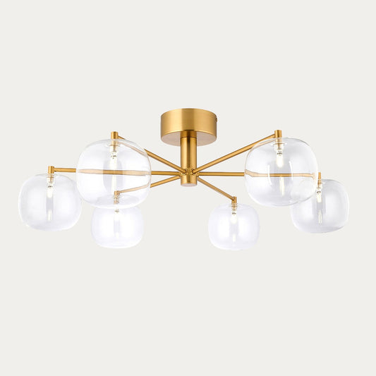 Osla 6 Light Contemporary Semi Flush Ceiling Light in Brushed Brass with Clear Glass