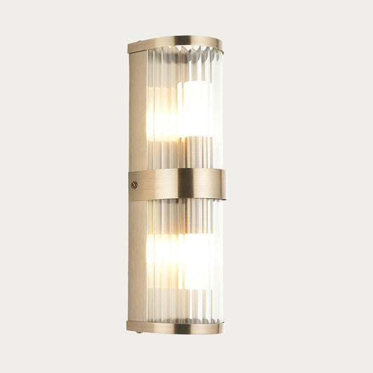 Radley Twin Bathroom Wall Light in Antique Brass with Ribbed Glass