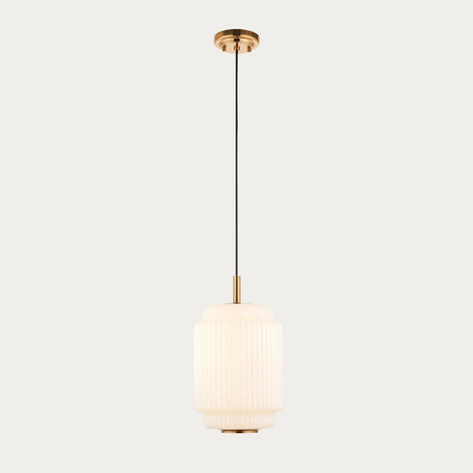 Elvora Opal Ribbed Glass Pendant Light in Brushed Brass