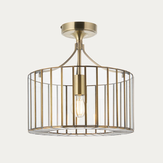 Antara Flush Mount Ceiling Light with Antique Brass and Clear Glass