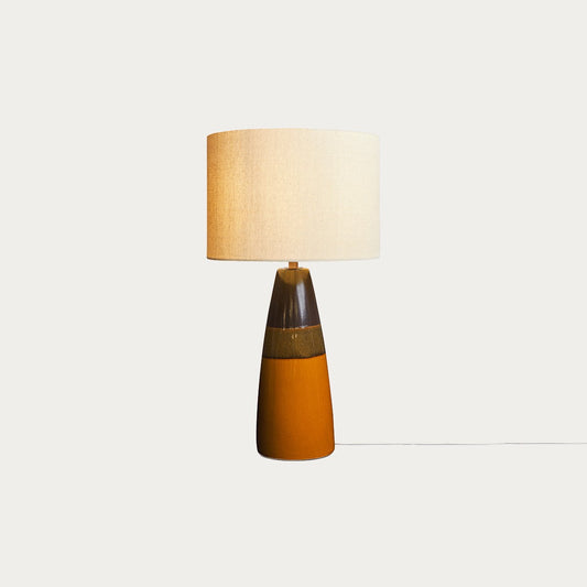 MADE Vince Brown Ceramic Table Lamp with Natural Linen Lampshade