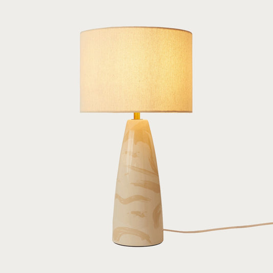 MADE Vince Cream Ceramic Table Lamp with Natural Linen Lampshade
