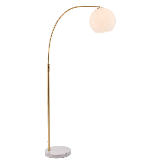 Moon Curved Floor Lamp in Brass, White Marble and Opal