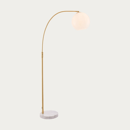 Moon Curved Floor Lamp in Brass, White Marble and Opal