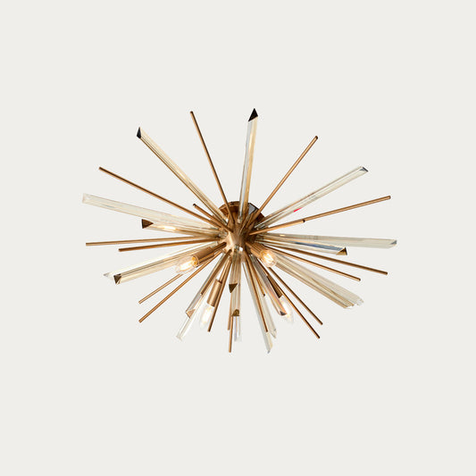 Juno Flush Starburst Ceiling Light in Antique Brass
