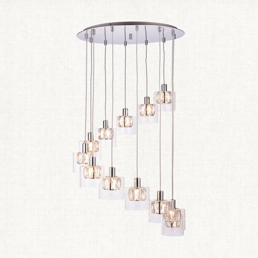 Elara Clear Glass Twelve Light Pendant in Chrome