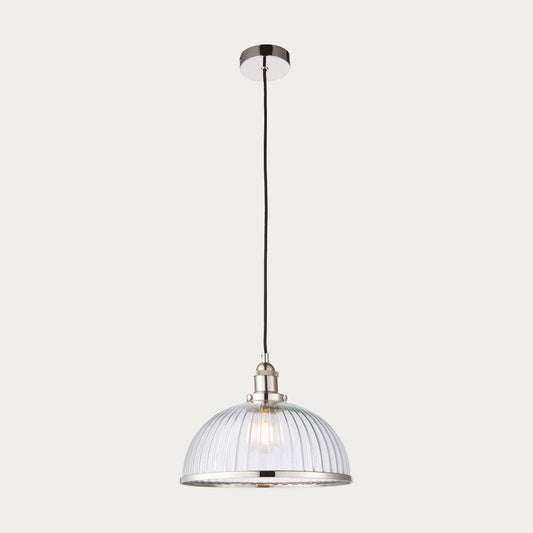 Marlowe Clear Ribbed Glass Pendant in Bright Nickel