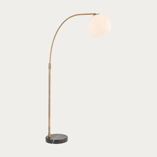 Moon Curved Floor Lamp in Brass, Black Marble and Opal
