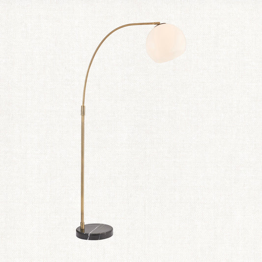 Moon Curved Floor Lamp in Brass, Black Marble and Opal