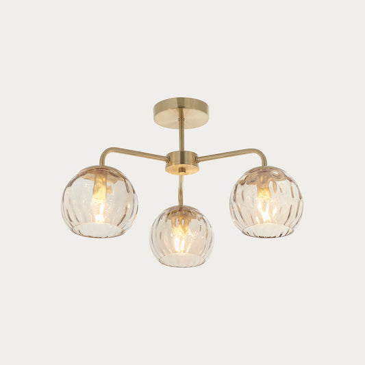 Ripple Three-Light Semi-Flush Ceiling Light in Brushed Brass