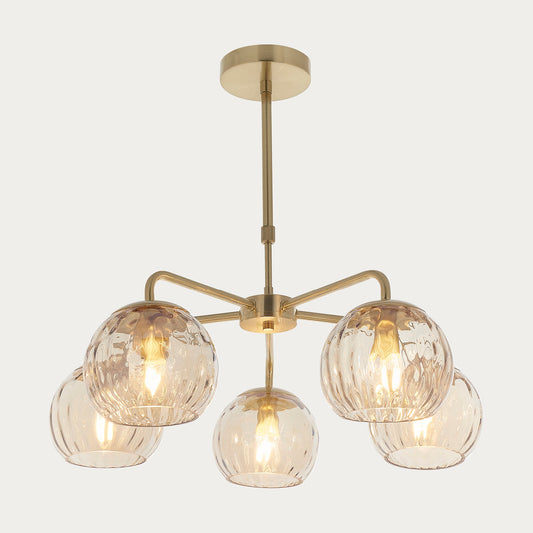 Ripple Five-Light Semi-Flush Ceiling Light in Brushed Brass