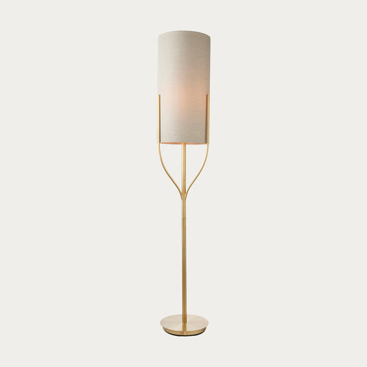 Fabio Floor Lamp in Satin Brass with Natural Linen Shade
