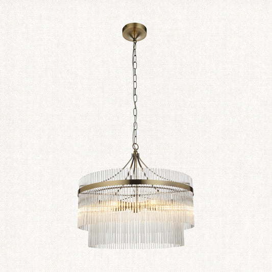 Seraphina Clear Glass Five Light Pendant in Antique Brass