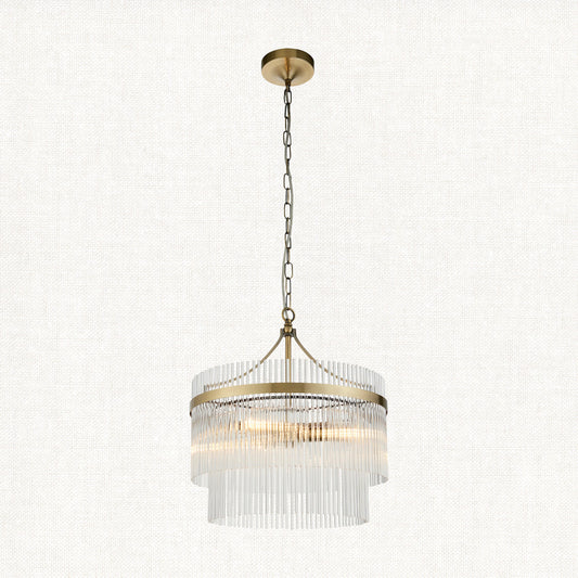 Seraphina Clear Glass Three Light Pendant in Antique Brass