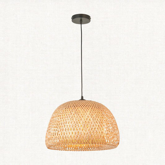 Estelle Natural Bamboo Dome Pendant in Matt Black