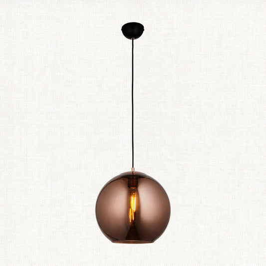 Ezra Copper Mirrored Glass Pendant in Matt Black