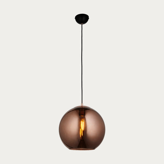 Ezra Copper Mirrored Glass Pendant in Matt Black