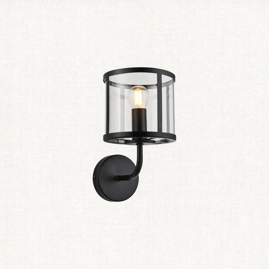 Hans Clear Glass Wall Light in Matt Black