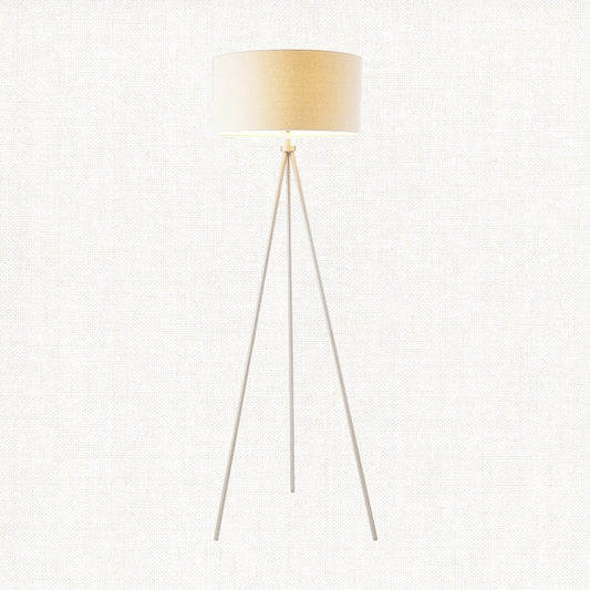 Milo Tripod Floor Lamp in Matt Nickel with Grey Fabric Shade