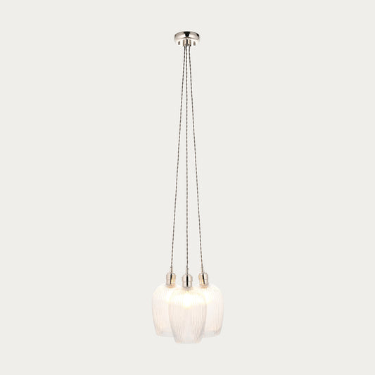 Bright Nickel Plate & Clear Ribbed Glass 3-Light