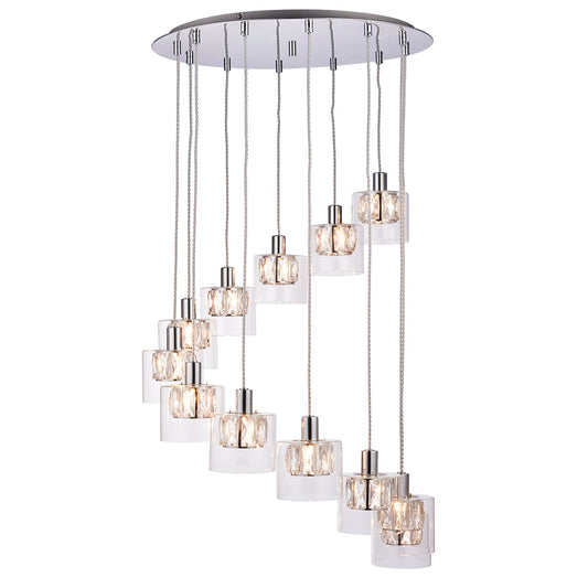 Elara Clear Glass Twelve Light Pendant in Chrome