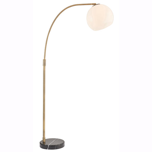 Moon Curved Floor Lamp in Brass, Black Marble and Opal