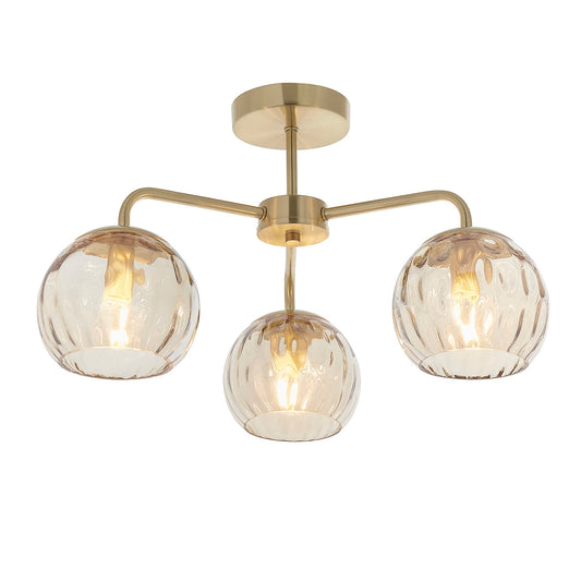 Ripple Three-Light Semi-Flush Ceiling Light in Brushed Brass