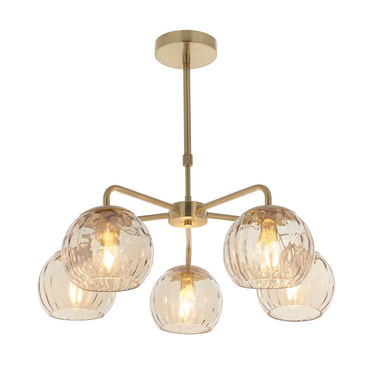 Ripple Five-Light Semi-Flush Ceiling Light in Brushed Brass