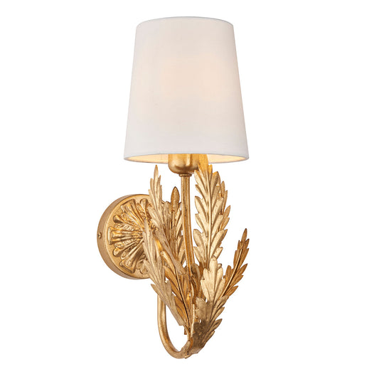 Nola Wall Light in Gold Leaf with Ivory Cotton Fabric Shade