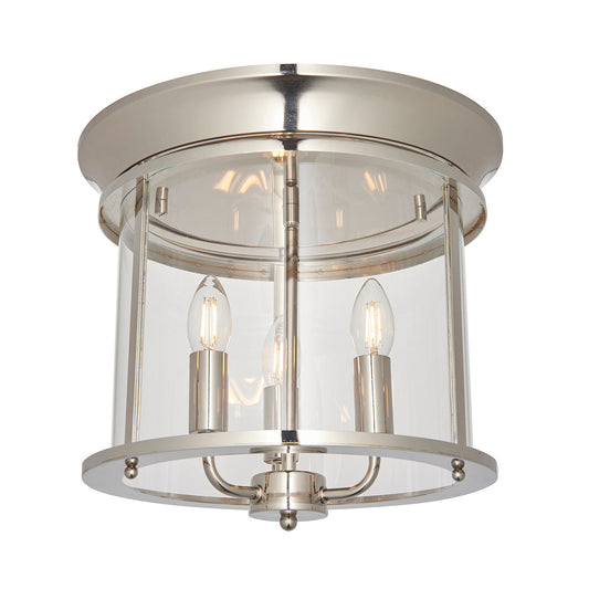 Lincoln Clear Glass Flush Light in Bright Nickel