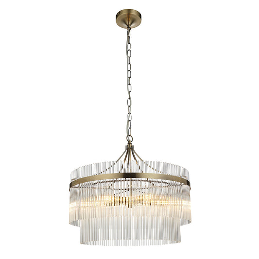 Seraphina Clear Glass Five Light Pendant in Antique Brass