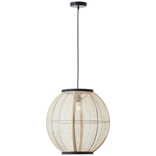Ren Dark Plywood Round Pendant in Matt Black
