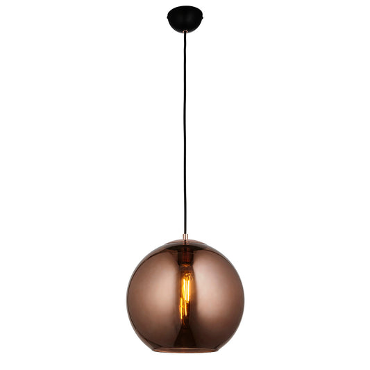 Ezra Copper Mirrored Glass Pendant in Matt Black