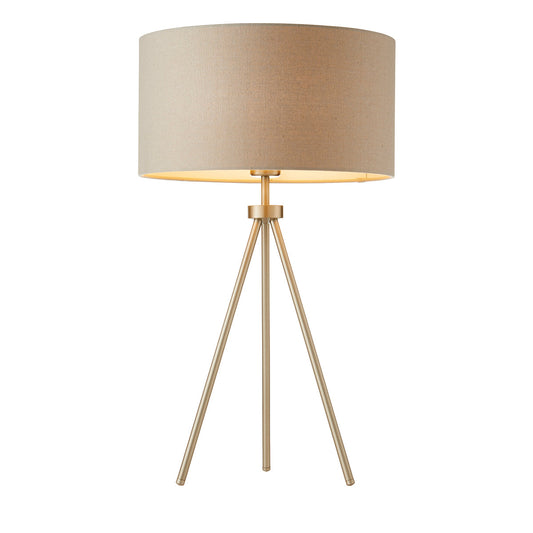 Milo Tripod Table Lamp in Matt Nickel with Grey Fabric Shade