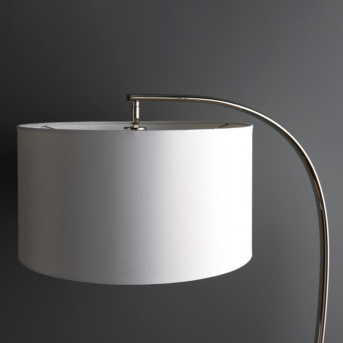Seraphina Floor Lamp in Bright Nickel and Vintage White Fabric