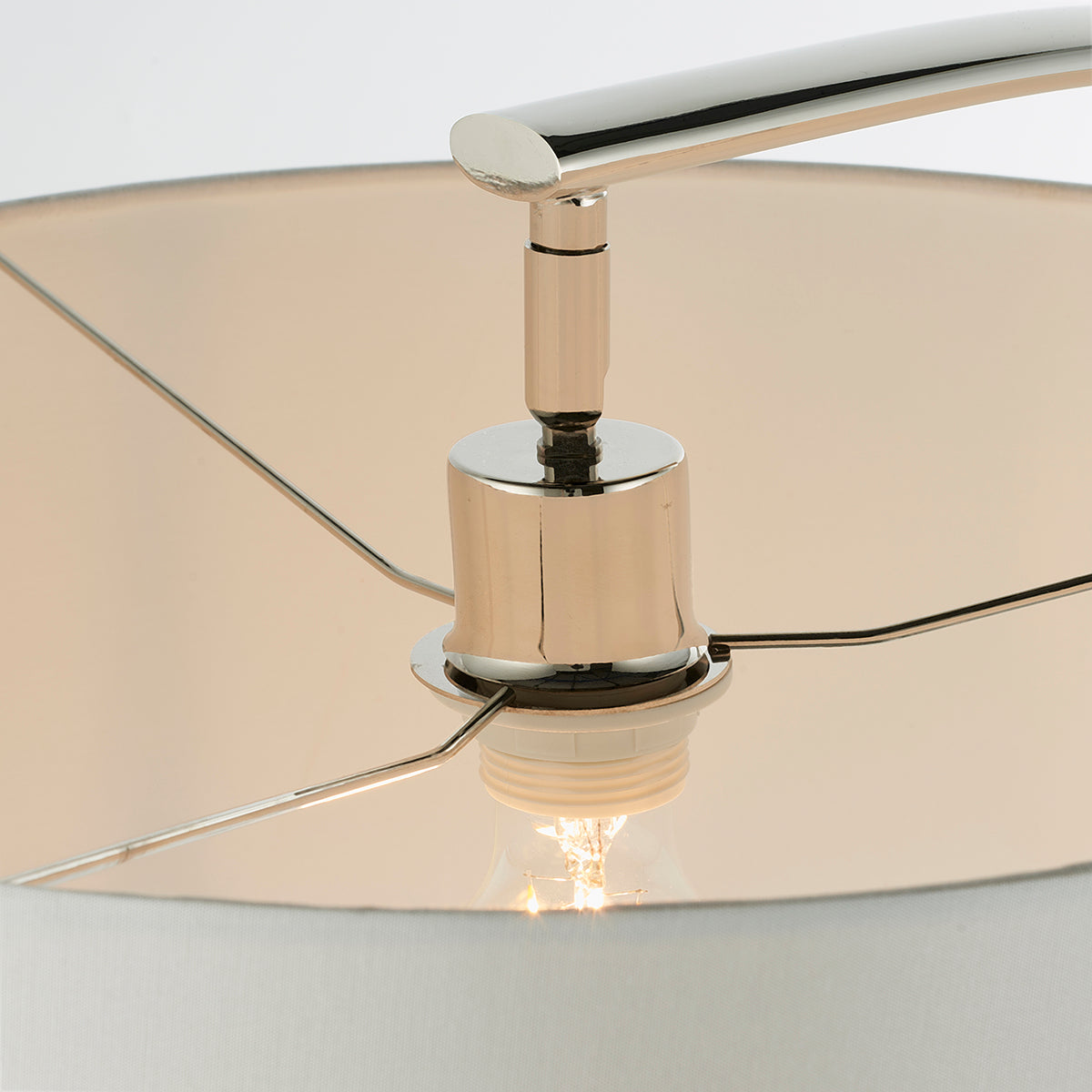 Seraphina Floor Lamp in Bright Nickel and Vintage White Fabric