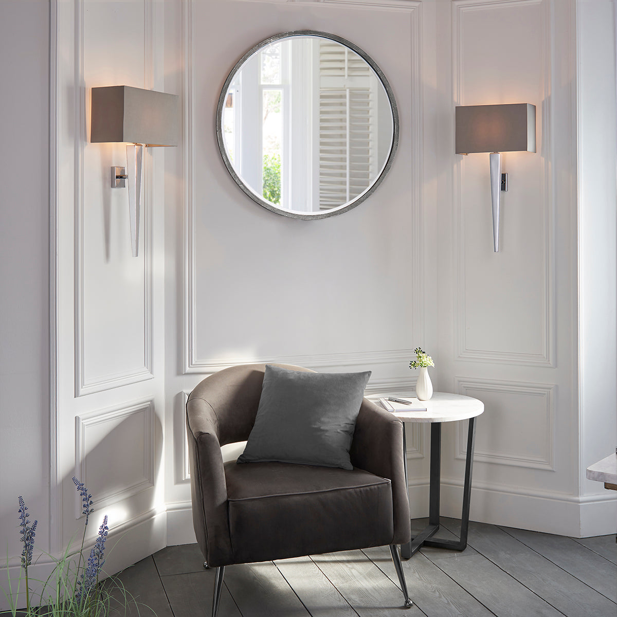 Chrome plate & grey fabric