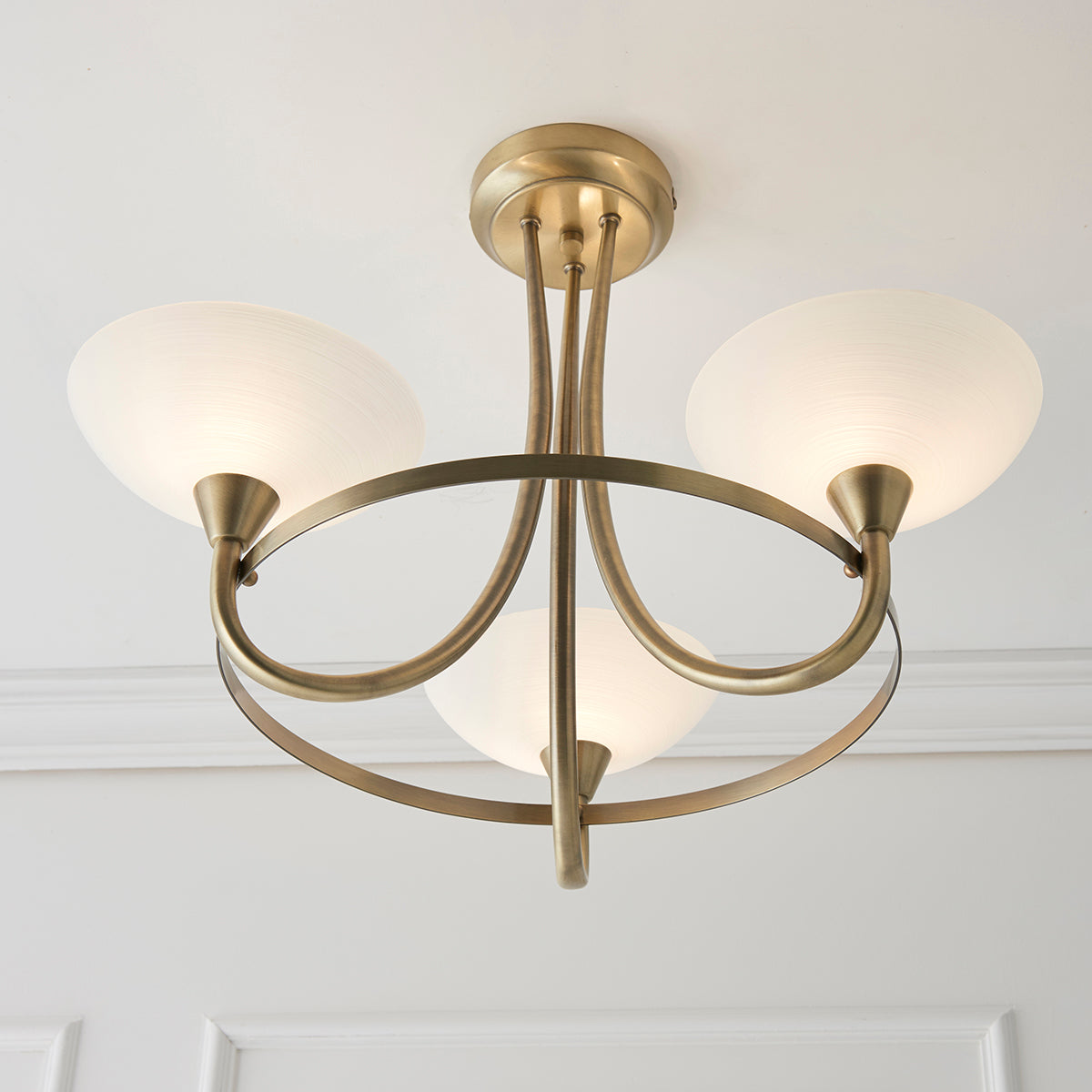 Antique brass plate & white glass