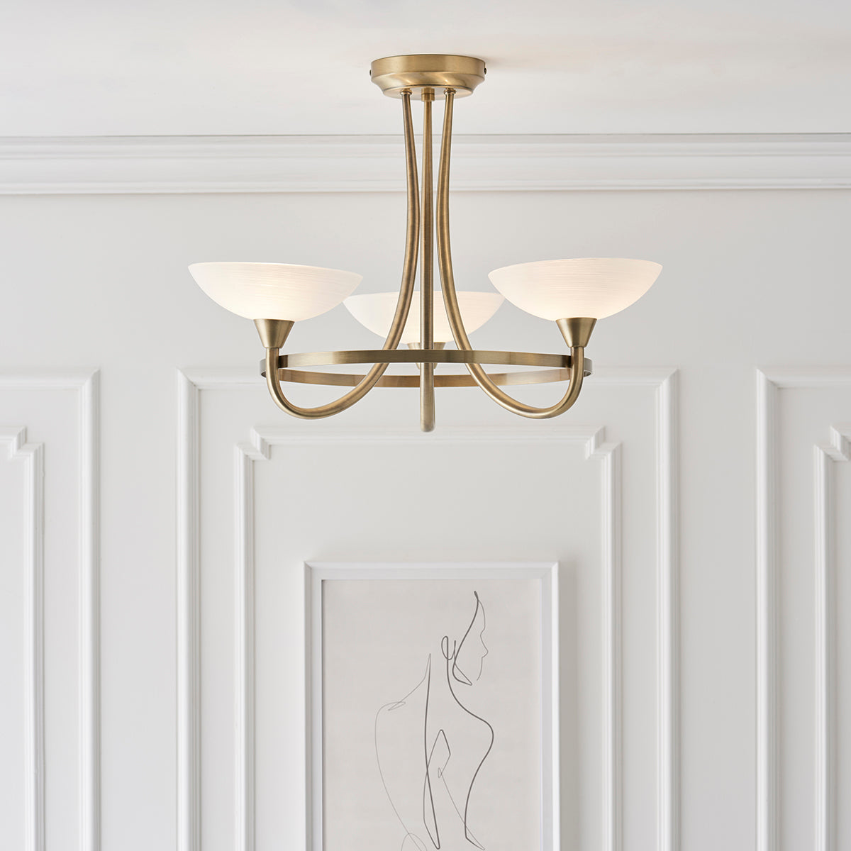 Antique brass plate & white glass