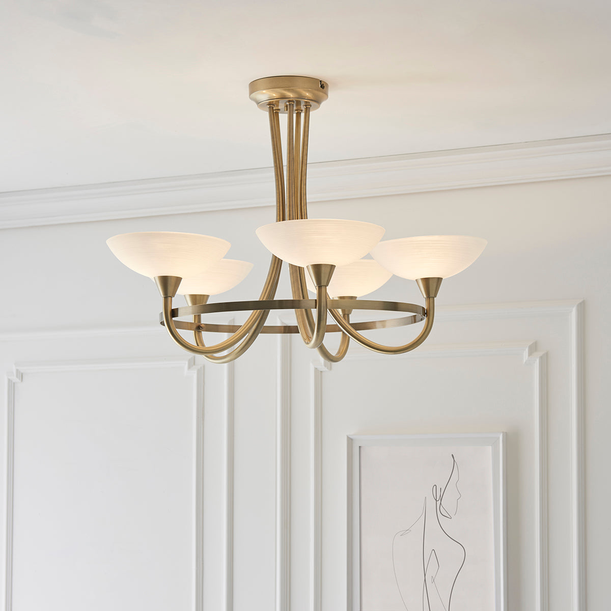 Antique brass plate & white glass