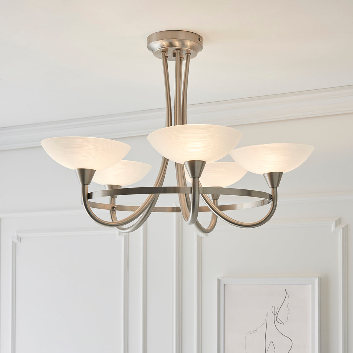 Satin chrome plate & white glass