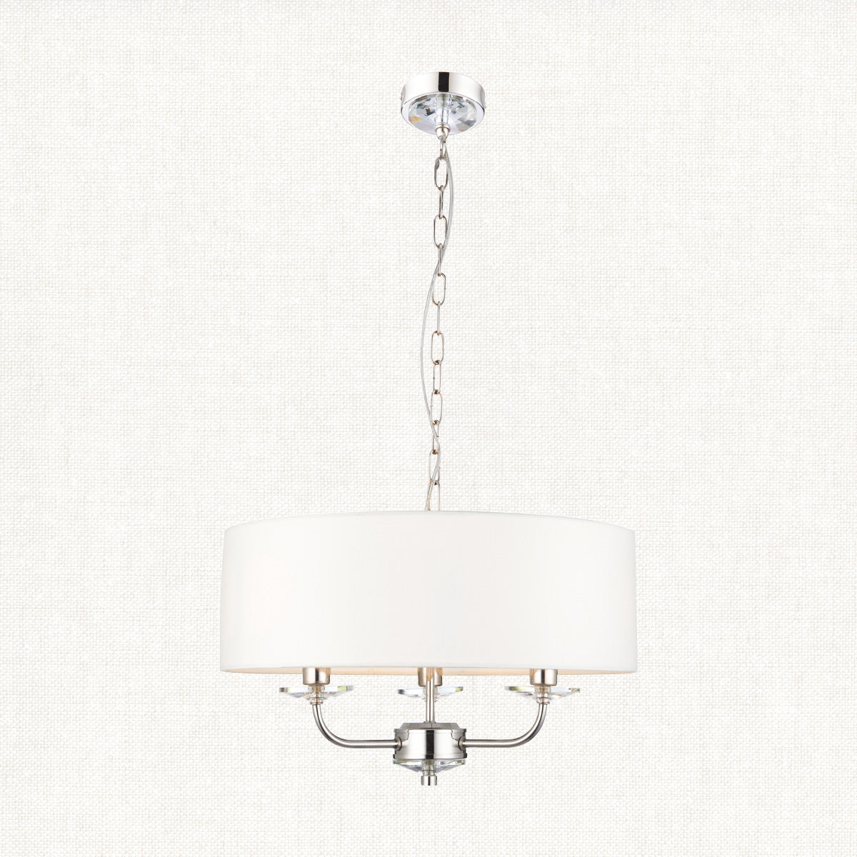 Bright nickel plate & vintage white fabric